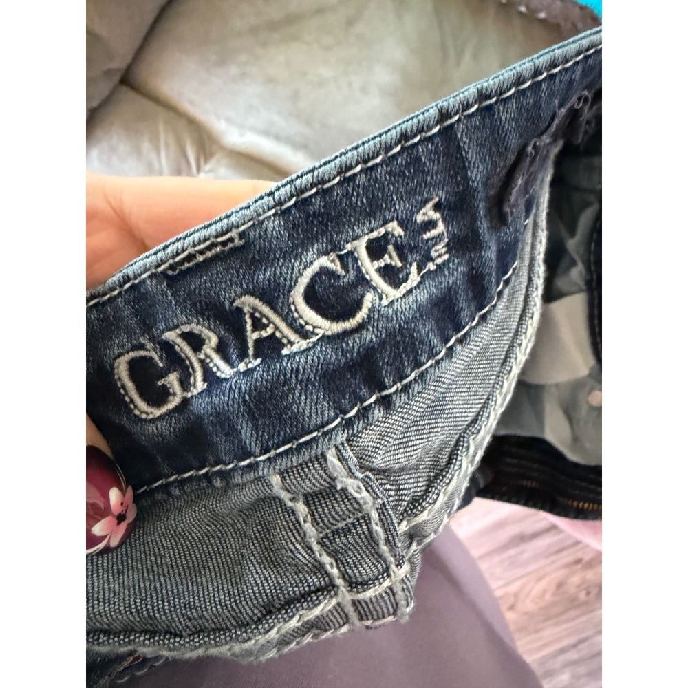 Grace in LA Womens Bootcut Jeans Dark Wash Embroidered Embellished Size 27 - Picture 4 of 5